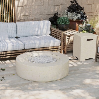 UPHA 42-inch Outdoor Round Magnesium Oxide Fire Pit Table Propane with Tank Cover and Wind Guard