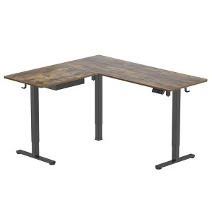 Mount-It! Large Electric Height Adjustable Desk for Corners, Automatic Standing Desk w/ Smooth Ergonomic Height Adjustment from 28.3" to 46.5", Brown - 1 of 4