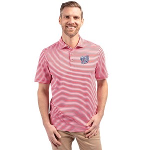Washington Nationals Cutter & Buck Virtue Eco Pique Stripe Recycled Mens Polo - 1 of 1