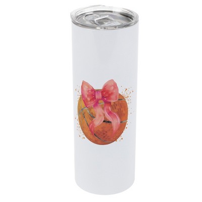 Elanze Designs 20 Ounce Stainless Steel On the Go Travel Tumbler With Push Top Lid, Basketball With Pink Bow