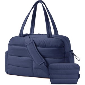 Lightweight Puffer Duffle Bag for Women, 31L Quilted Weekender Overnight Carry-On Tote with Cosmetic Bag - 1 of 4