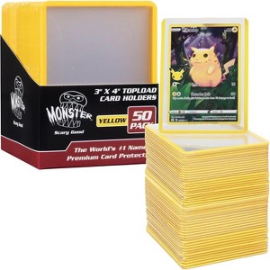 Monster Top Loaders for Trading Cards - 50, 3x4" Clear Hard Plastic Protector w Yellow Border- Compatible w Yugioh, Sports & More - 1 of 4