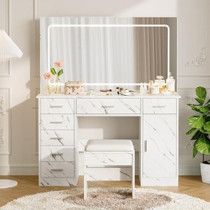 Vanity Desk, Makeup Vanity with 7 Drawers, 3 Light Mode and Brightness Adjusted, Dressing Table with Hairdryer Holder for Bedroom - 1 of 4