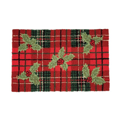 1'8"x2'8" Rectangle Hooked Plaid Accent Rug Red - C&F Home