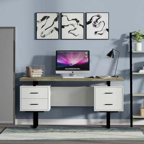 Glenwillow Home 60'' Mariposa Home Office Computer Desk - Rustic Dark Taupe  Top, White Body, Black Metal, Black Hardware : Target