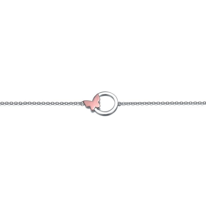 Sterling Silver 18k Rose Gold Plated Infinity Circle Butterfly Charm Anklet, Adjustable Length, 2 of 3