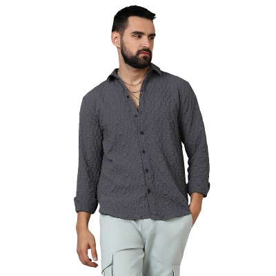 Campus Sutra Men Men's Charcoal Grey Embossed Geometric Shirt