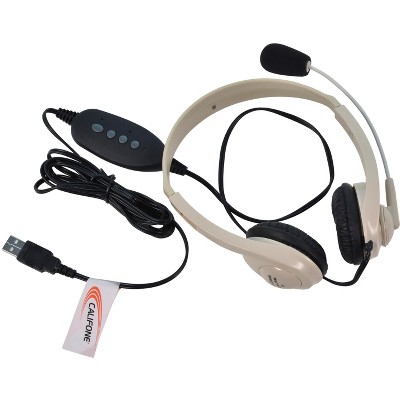 Califone 3064-USB Lightweight On-Ear Stereo Headset with Gooseneck Microphone, Inline Volume Control, USB Plug, Beige, Each