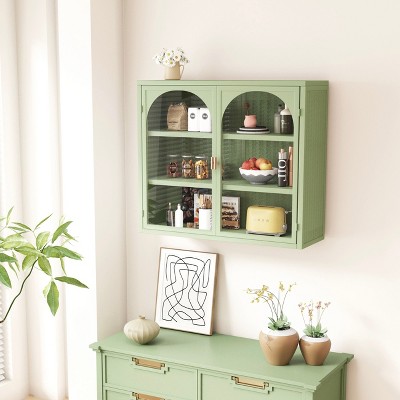 NicBex Sideboard Buffet Cabinet 27.56" Storage Cabinet with 2 Glass Doors Wall Cabinet with 3-tier Storage Kitchen Pantry for Dining Room