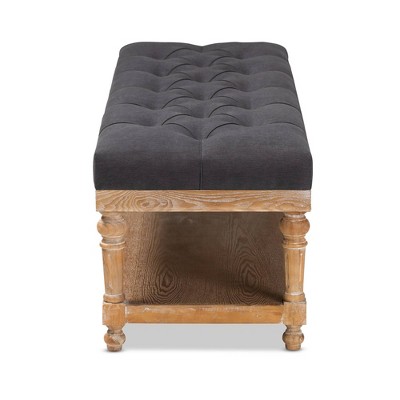 Charcoal Linen and Greywashed Wood Storage Bench with Tufted Detail