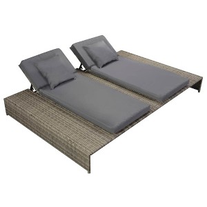 VidaXL Double Sun Lounger with Cushion Poly Rattan Gray - 1 of 4