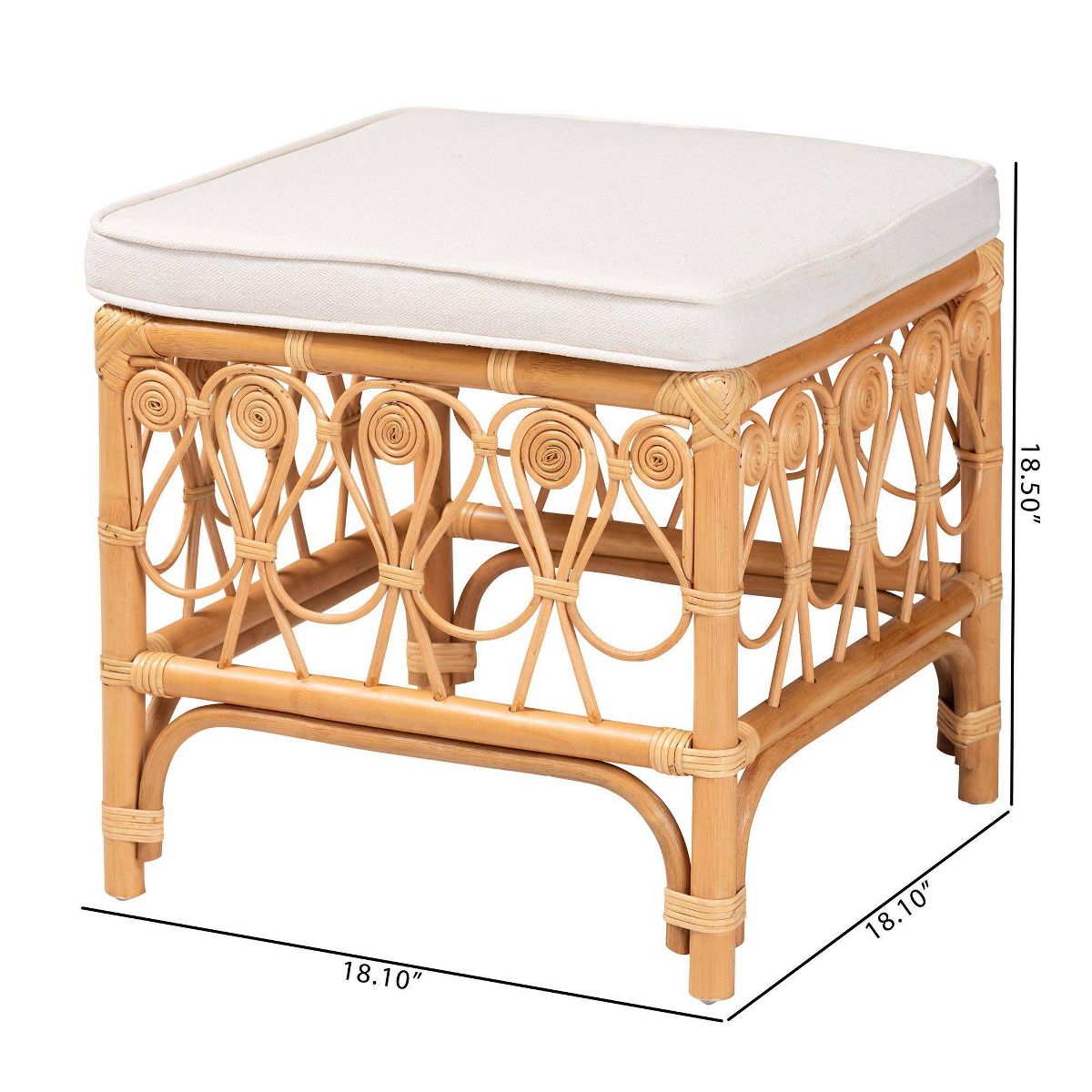 bali & pari Ibiza Rattan Footstool White/Light Honey: Upholstered Polyester, No Assembly Required - thumbnail 8
