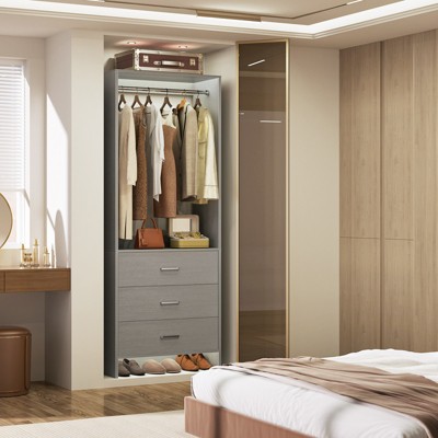 Aheaplus 24'' Freestanding Closet Organizer System with Hanging Rods and Drawers