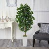 Nearly Natural 4.5-ft Ficus Artificial Tree in White Planter - 3 of 4