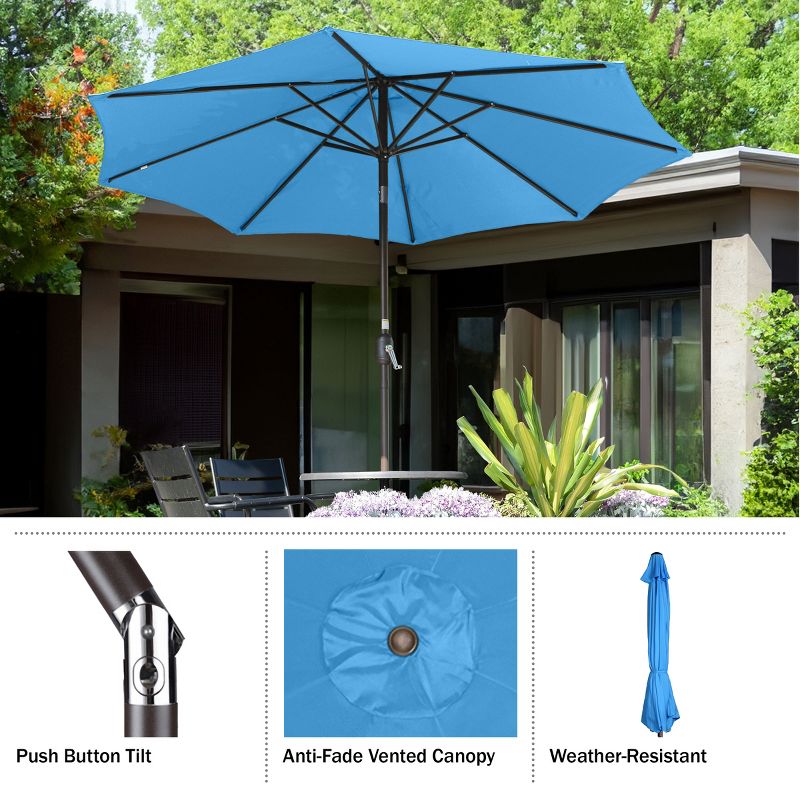 Nature Spring Auto Tilt Hand-Crank Patio Umbrella - 9', Blue, 3 of 13