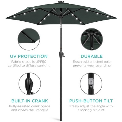Slate 7.5ft Outdoor Solar Patio Umbrella with LED Lights and Steel Frame