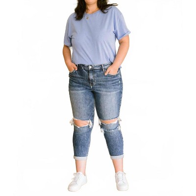 Women's Plus Size High Rise Rolled Cuff friend Jeans - LOVERVET