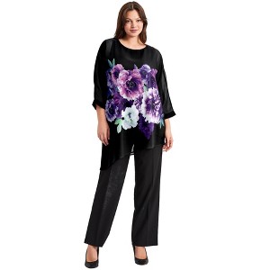 Avenue Women's Plus Size Printed Asymmetric Blouse - 1 of 4