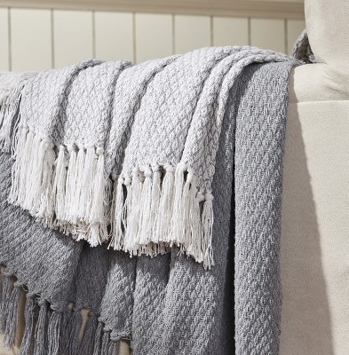 Kate Aurora Chic Living 2 Pack Gray Yarn Dyed Woven & Fringed Coordinating Ultra Soft Accent Throw Blanket Set - 50 in. W x 60 in. L