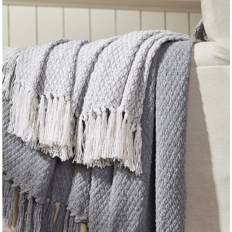 Kate Aurora Chic Living 2 Pack Gray Yarn Dyed Woven & Fringed Coordinating Ultra Soft Accent Throw Blanket Set - 50 in. W x 60 in. L, 1 of 3