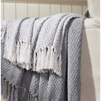 Kate Aurora Chic Living 2 Pack Gray Yarn Dyed Woven & Fringed Coordinating Ultra Soft Accent Throw Blanket Set - 50 in. W x 60 in. L
