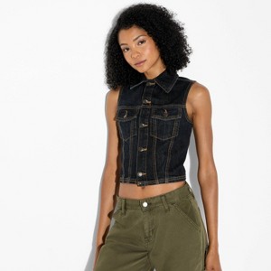 Women's Sleeveless Cropped Denim Trucker Vest - Wild Fable™ - 1 of 3