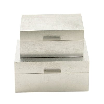 Set of 2 Decorative Glam Metallic Silver Leaf Boxes - CosmoLiving by Cosmopolitan