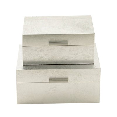 Set of 2 Decorative Glam Metallic Silver Leaf Boxes - CosmoLiving by Cosmopolitan: Luxury MDF Keepsake, Rectangle Shape, Spot Clean