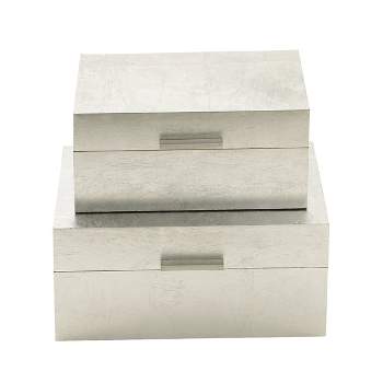 2 Piece Set Pinstripe Storage Boxes - 10 & 12 White and Gray Polyresin Decorative Keepsake Boxes for Storage, Jewelry, Gift Idea Joss & Main