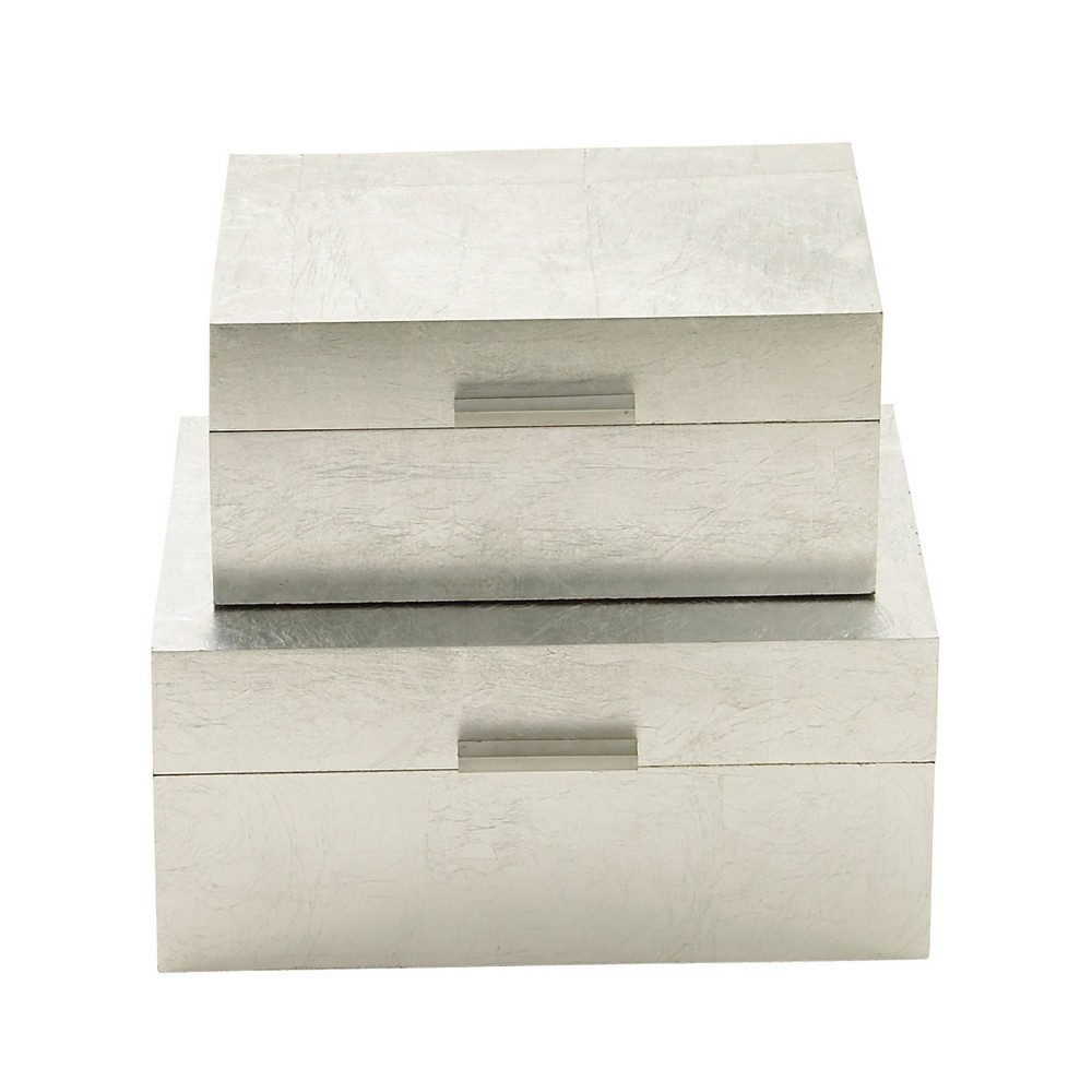 Photos - Clothes Drawer Organiser Set of 2 Decorative Glam Metallic Silver Leaf Boxes - CosmoLiving by Cosmo