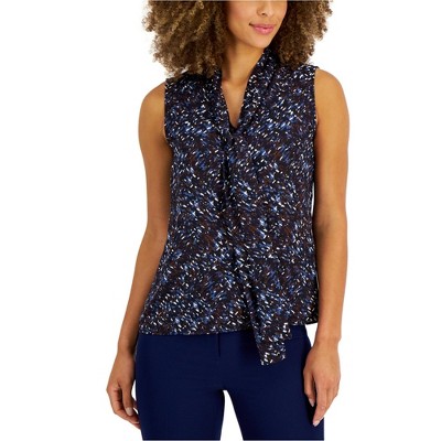 Anne Klein Womens Printed Sleeveless Blouse Top