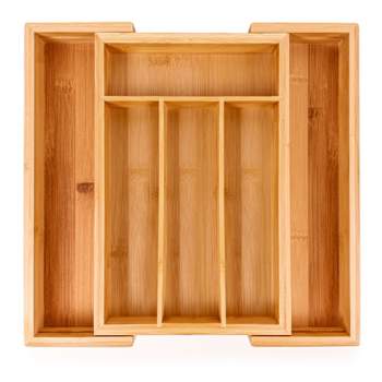 Leinuosen Set of 2 Kitchen Cabinet Organizer for Storage Lid Organizer  Bamboo Drawer Organizer Kitchen Pantry Lid Holder with 5 Adjustable  Dividers
