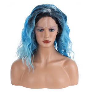 Unique Bargains Women's Long Body Wave Lace Front Wigs with Wig Cap 20" Black Sky Blue 1 Pc - 1 of 4