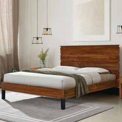 Streamdale Mid-Century Modern Solid Pine Wood King Bed with Slats