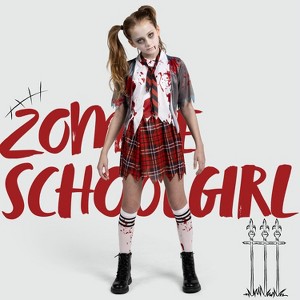 Joyfy Zombie Schoolgirl Costume for Girls – Halloween Outfit, Creepy Kid’s Dress-Up for Parties & Events - 1 of 4