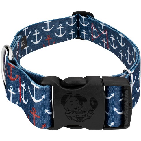 Navy + Red Anchor Dog Collar