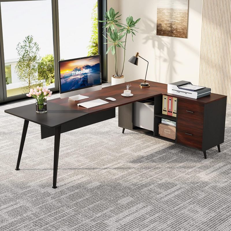Tribesigns L-Shaped Executive Desk with File Cabinet, Home Office Computer Desk Workstation Set, 2 of 8