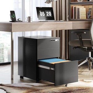 3-Drawer Mobile File Cabinet with Smart Lock, Pre-Assembled Steel Pedestal Under Desk - 1 of 4