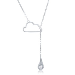 Bella Silver Sterling Silver Cloud with Hanging Raindrop Lariat Necklace - Silver - 16+2 Inch - 1 of 2