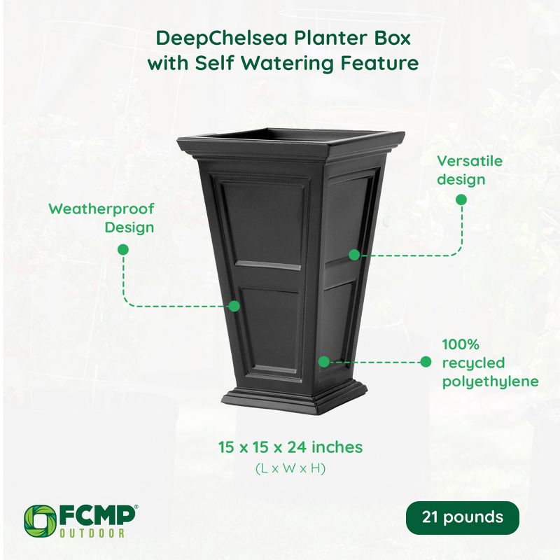 FCMP Outdoor Resin 24" Tall Indoor/Outdoor Self-Watering Pedestal Taper Planter for Potted Plants & Flowers, 3 of 7
