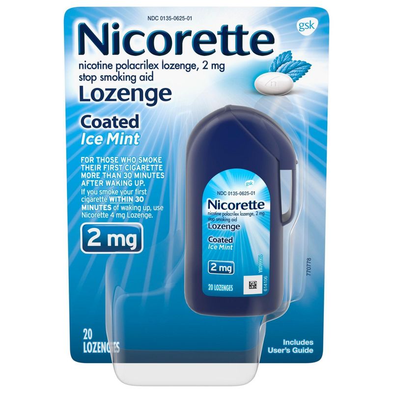 Nicorette 2mg Coated Nicotine Lozenge Stop Smoking Aid - Ice Mint, 1 of 9