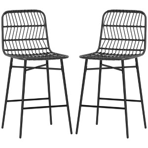 Rattan Counter Bar Stools Set of 2, 26" Counter Height Barstools with Back, Bar Chairs for Kitchen Island - 1 of 4