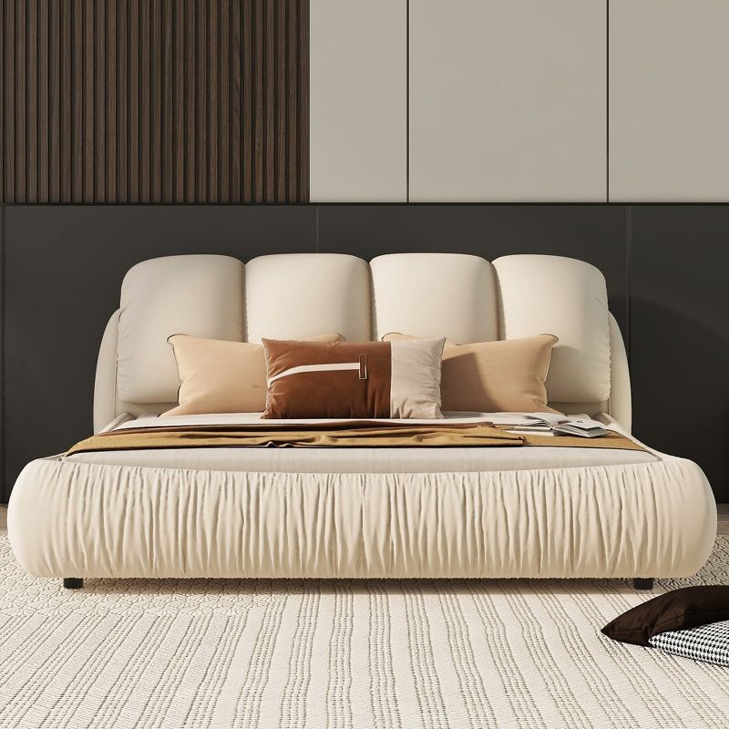Queen Size Luxury Velvet Upholstered Bed With Headboard and Oversized Padded Backrest 4A - ModernLuxe, 1 of 11