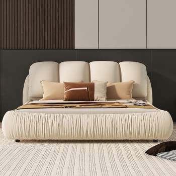 Queen Size Luxury Velvet Upholstered Bed With Headboard and Oversized Padded Backrest 4A - ModernLuxe