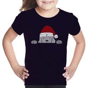LA Pop Art Christmas Peeking Dog - Girl's Word Art T-Shirt - 1 of 4
