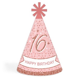 Big Dot of Happiness 16th Pink Rose Gold Birthday - Cone Happy Birthday Party Hats for Adults - Set of 8 (Standard Size) - 1 of 4