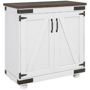 HOMCOM Kitchen Sideboard, Modern Buffet Cabinet with Barn Door and Adjustable Shelf, Pantry Cabinet, Distressed White and Brown - 1 of 4