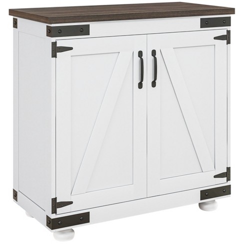 HOMCOM Kitchen Sideboard, Modern Buffet Cabinet with Barn Door and Adjustable Shelf, Pantry Cabinet, Distressed White and Brown - image 1 of 4