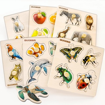 QUOKKA Wooden Puzzles Set for Toddlers 1 2 3 – 4 Set Pegged Puzzles for Kids Ages 2-4