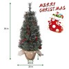 3FT Mini Pre-Lit Christmas Tree, Artificial Tabletop Snow Flocked Tree with 78 LED Lights, Pine Cones, Red Berries, Burlap Base - 2 of 4